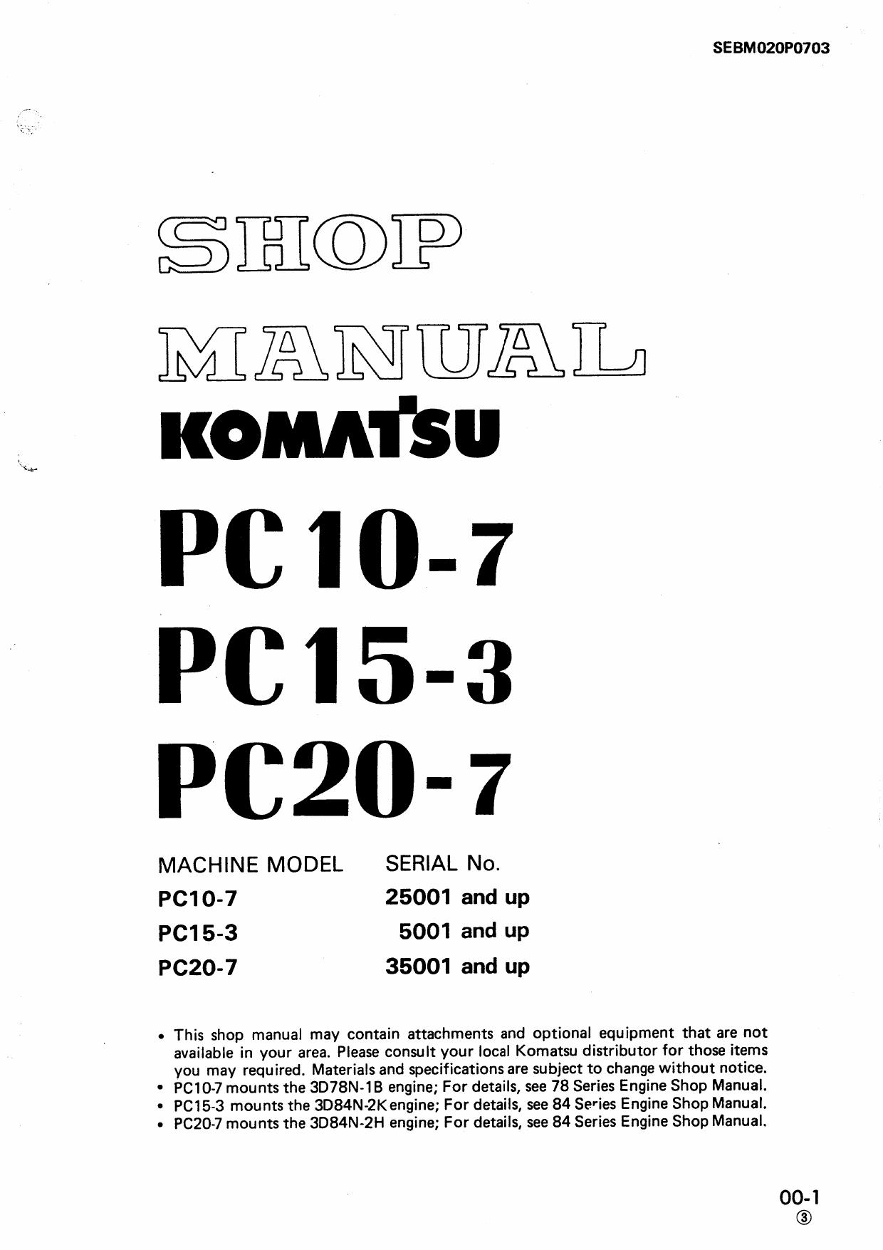 PC10-7 PC15-3 PC20-7 Shop Manual